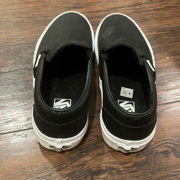 Vans Black Leather Slip-ons, Sz 9 - Picture 2 of 2